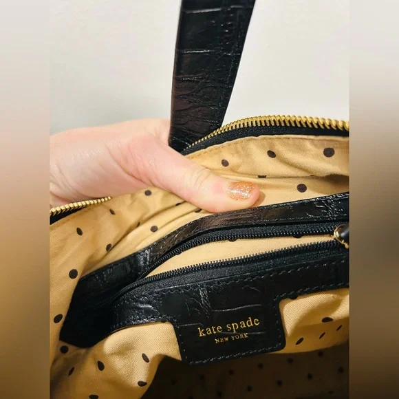 Kate Spade Black Leather and Croc Material Shoulder Bag NEW - Picture 3 of 7